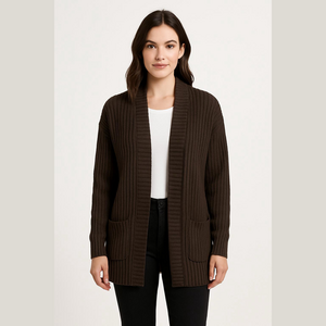 Express Dark Olive Green Ribbed Open Cardigan